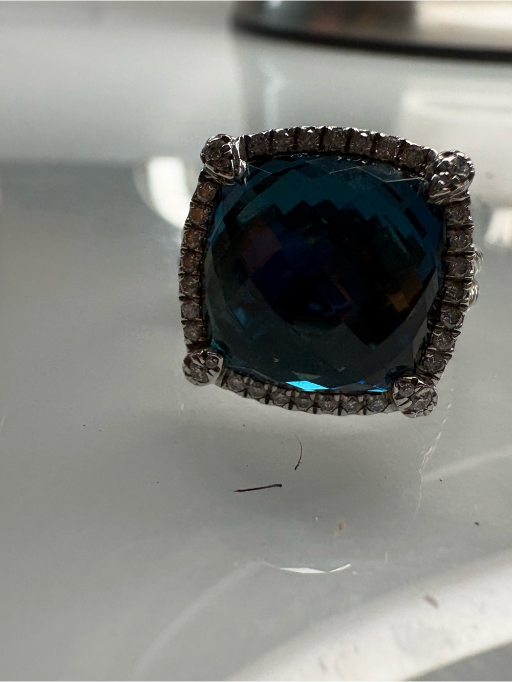 David Yurman Deep Blue Cushion-Cut Halo Ring